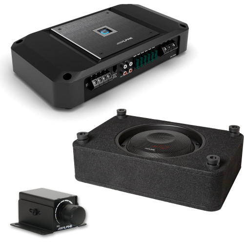 Alpine (2) RS-SB10 10" Halo R-Series R2 Preloaded Sub Enclosure & R2-A150M Amp Bundle including RUX Bass Knob