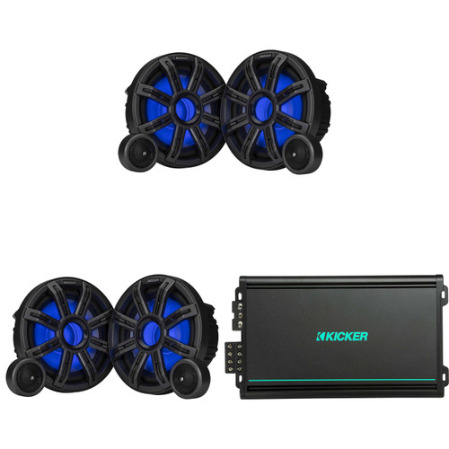 Kicker (2 Pair ) 51MSS84 - MSS 8-Inch Component Premium Marine LED Speakers with 48KMA6004 4 Ch. Marine Amp Bundle