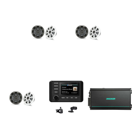 Kicker 51KMC4 Marine Source Unit & (3 Pair ) 45KM654 6.5" Marine Speakers with 48KMA6006 6 Ch. Marine Amp Bundle