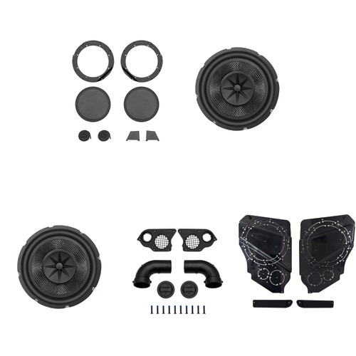 Cicada Audio 24HDRING10 - Pair of H-D 2024+ 10-inch Mid-Bass Ring and Grills including 2 CMB10.S4 10-Inch Pro Mid-Bass speakers with the 24HDRING10T Cut-in Template Kit and a pair of 24HDPORT3 3" right angle port w/pass thru plugs