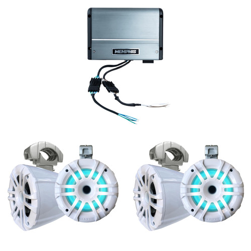 Memphis Audio ( 2 Pair ) MXA62TW White 6.5" LED Tower Speakers Including Clamps and MM500.4V Marine Amplifier Bundle