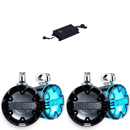 Memphis Audio ( 2 Pair ) MM104TB Black 10" Tower Speakers Including Clamps and MX800.4 Marine Amplifier Bundle