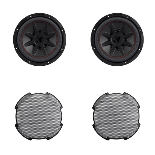 Kicker (2) 52CVR102 10-Inch (25cm) Sub, DVC, 2-ohm & 52GR10 Grill Bundle