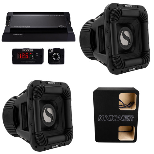 Kicker (2) SOLOX & WarHorse Competition Bundle, (2) 49L7X122 12" Subwoofer, 49WXA36001 Amp & Dual Unloaded Enclosure