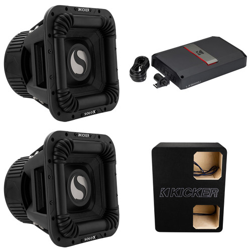Kicker (2) SOLOX & LX Amp Competition Bundle, (2) 49L7X121 12" Subwoofer, 51LX30001 Amp & Dual Unloaded Enclosure
