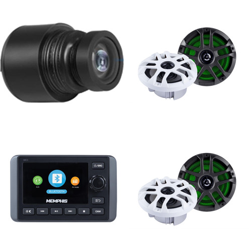 Memphis Audio SMC3 Marine Multi-Zone Media Center w/ MXCAM Waterproof Camera & (2) MXA60L 6.5" LED Marine Speakers Bundle