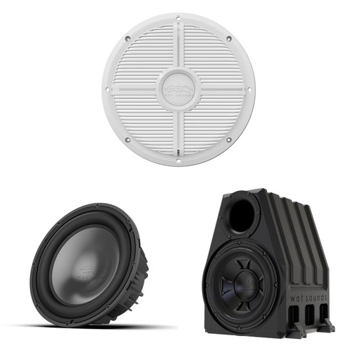 Wet Sounds REVO 12 HP S4 V3 - REVO Series 12" High Power 4 Ohm V3 Subwoofer, Black with REVO 12 XW-W GRILLE V3 - White XW Style Closed Grille and Wet Sounds PORTED-12-ENC 12" Rotomold Ported Enclosure for XXX, REVO, ZERO