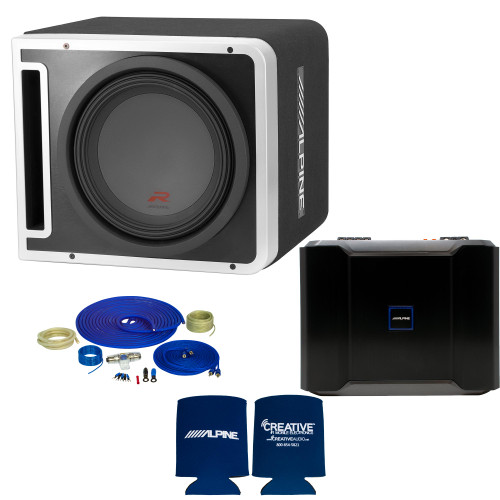 Alpine R-SB12V Pre-Loaded R-Series 12-inch Subwoofer Enclosure, R-A75M 750 Watt Mono Amplifier, and Wiring Kit