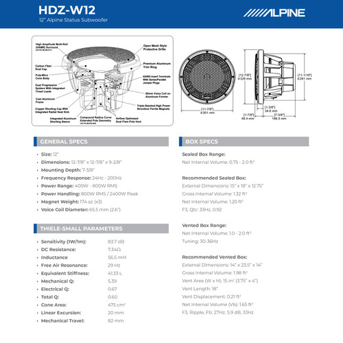 Alpine HDZ-W12 Status Series 12