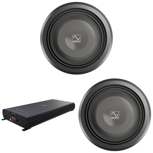 Wavtech THINPRO10-2 10” Professional Series Shallow 2 Ohm Subwoofer PAIR and LINK750.1PLUS 750 Watt Mono Amplifier