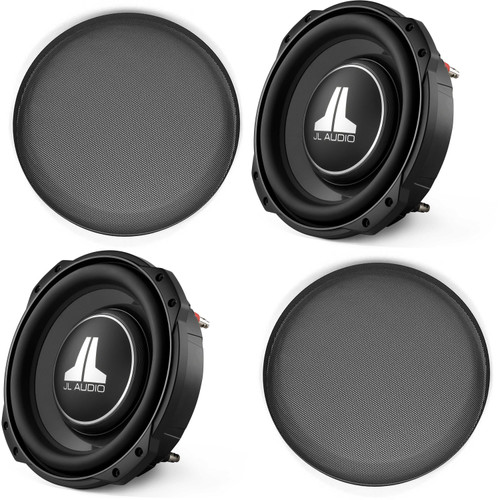 JL Audio (2) 10TW3-D4 10-inch Shallow Sub, Dual 4 Ω, Grills Bundle