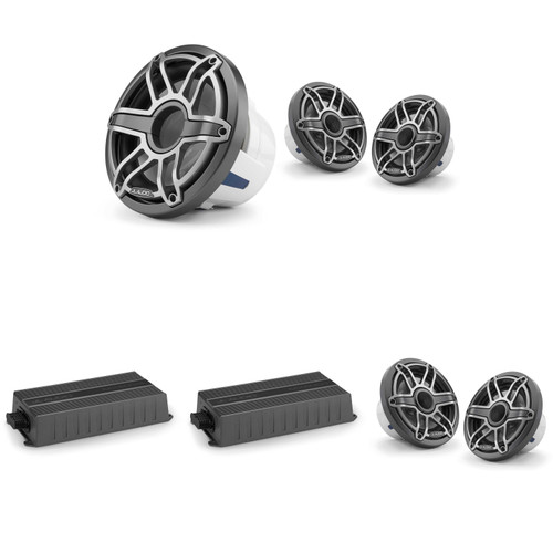 JL Audio Marine / UTV (2 pair ) 6.5" and 10" Sub & Amplifiers Bundle Sport Grille Non Led Gunmetal