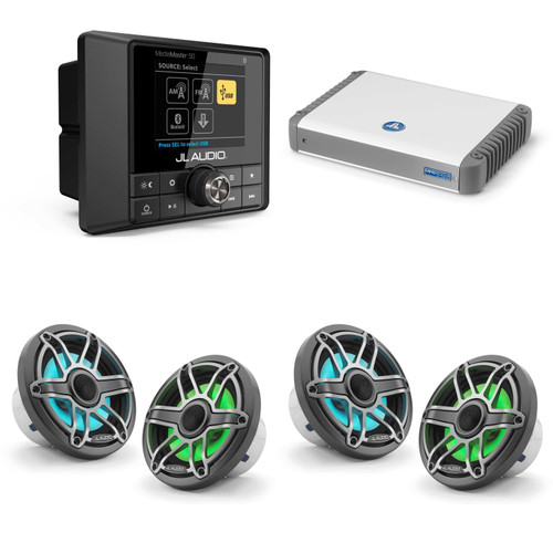 JL Audio MM50 & MHD600/4 w/ (2) M6-650X-S-Gmti-i, RGB LED, Gunmetal & Titanium Sport Grille Speakers