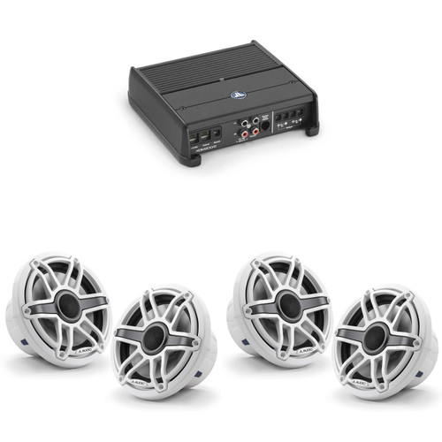 JL Audio XDM200/2 w/ (2) M6-770X-S-GwGw, Gloss White, Sport Grille Speakers