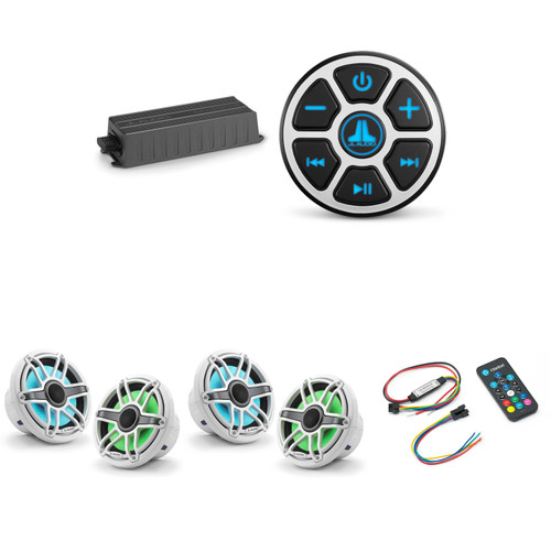 JL Audio MBT-CRXv2 & MX280/4 w/ (2) M6-770X-S-GwGw-i, RGB LED Gloss White, Sport Grille Speakers & LED Controller