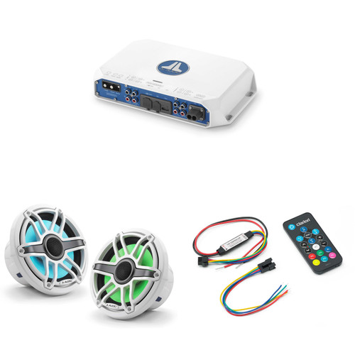 JL Audio MV400/4i w/ M6-770X-S-GwGw-i, RGB LED Gloss White, Sport Grille Speakers & LED Controller