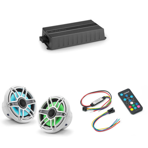 JL Audio MX500/4 w/ M6-770X-S-GwGw-i, RGB LED Gloss White, Sport Grille Speakers & LED Controller