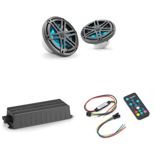 JL Audio MX280/4 w/ M3-770X-S-Gm-i LED 7.7 Sport Grill Gunmetal Speakers & LED Remote