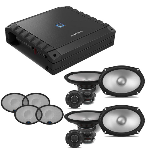 Alpine S2-A36F S-Series Class-D 4-Channel Amp w/ (2) S2-S690C 6x9" Comp & Grill Bundle