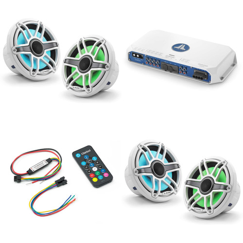 JL Audio MV800/8i w/ (2) M6-770X-S-GwGw-i, RGB LED Gloss White, Sport Grille Speakers & LED Controller