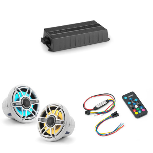 JL Audio MX500/4 w/ M6-880X-S-GwGw-i, RGB LED Gloss White, Sport Grille Speakers & LED Controller