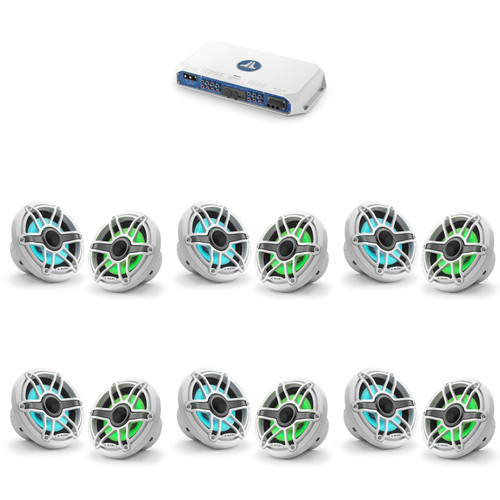 JL Audio MV600/6i w/ (6) M6-650X-S-GwGw-i, RGB LED Gloss White, Sport Grille Speakers
