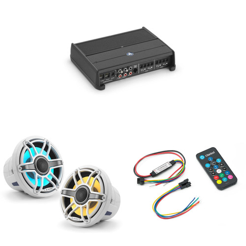 JL Audio XDM400/4 w/ M6-880X-S-GwGw-i, RGB LED Gloss White, Sport Grille Speakers & LED Controller