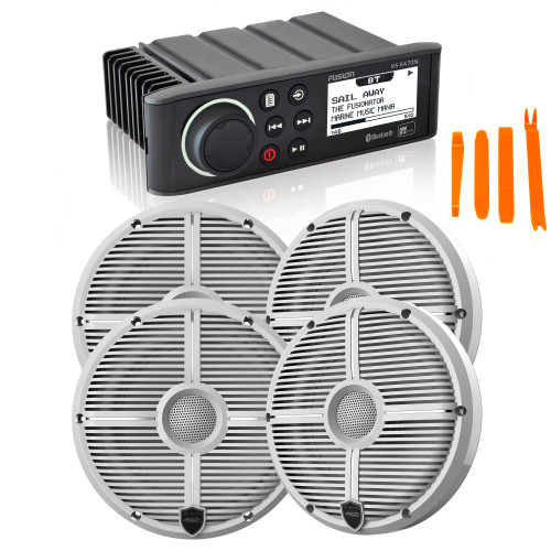 Fusion MS-RA70N Marine AM/FM/BT/NEMA2000 Stereo with 2 Pair Wet Sounds RECON 6-XWW High Output 6.5" Marine Coaxial Speakers, White Grill
