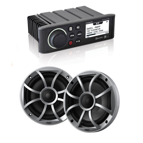 Fusion MS-RA70N Marine AM/FM/BT/NEMA2000 Stereo with 1 Pair Wet Sounds RECON 6-S High Output 6.5" Marine Coaxial Speakers, Silver Grill