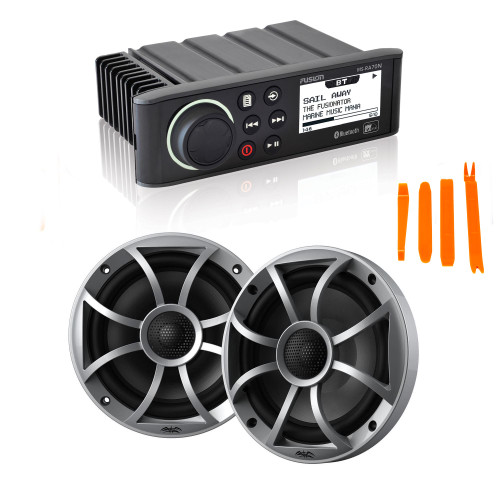 Fusion MS-RA70N Marine AM/FM/BT/NEMA2000 Stereo with 1 Pair Wet Sounds RECON 6-S High Output 6.5" Marine Coaxial Speakers, Silver Grill