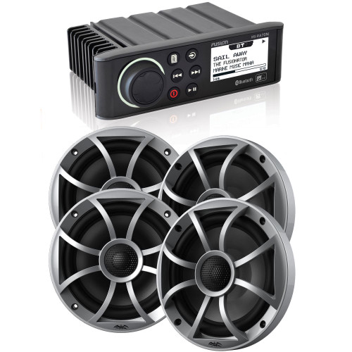 Fusion MS-RA70N Marine AM/FM/BT/NEMA2000 Stereo with 2 Pair Wet Sounds RECON 6-S High Output 6.5" Marine Coaxial Speakers, Silver Grill