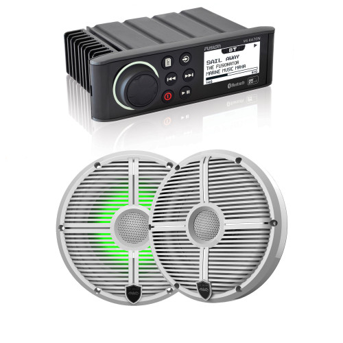 Fusion MS-RA70N Marine AM/FM/BT/NEMA2000 Stereo with 1 Pair RECON 6-XWW RGB High Output 6.5" RGB Lighting Marine Coaxial Speakers, White Grill