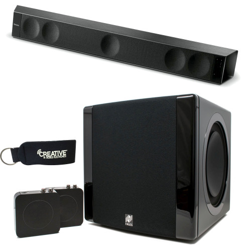 Focal DIMENSION 5-Channel Sound Bar with APTX and Niles SW8 Power Subwoofer including High-Fidelity Audio Transmitter &