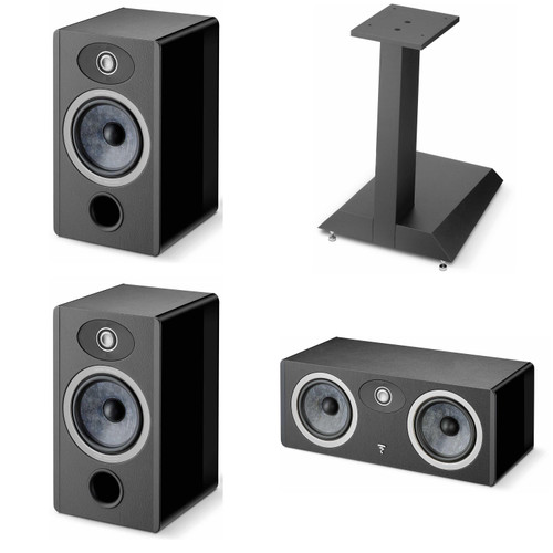 Focal Vestia N1 Bookshelves (Black) Pair And Focal Vestia Center Channel And Center Channel Stand