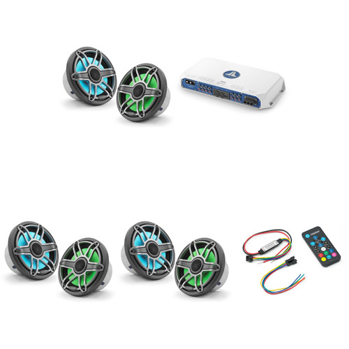 JL Audio MV600/6i w/ (3) M6-770X-S-Gmti-i, RGB LED, Gunmetal & Titanium Sport Grille Speakers & LED Controller