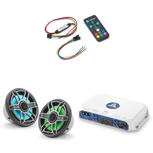 JL Audio MV400/4i w/ M6-770X-S-Gmti-i, RGB LED, Gunmetal & Titanium Sport Grille Speakers & LED Controller