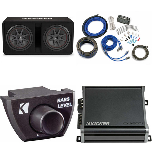 Kicker 48DCVR122 CompVR 12" dual subs in vented box & 46CXA800.1 Amp With Bass Knob, CK4 Amp Kit Bundle