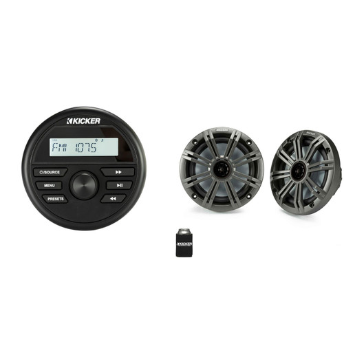 Kicker Marine Radio 46KMC2 and 6.5" Charcoal Marine Speakers (QTY 2) 1 pair of OEM replacement speakers