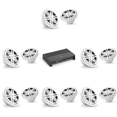 JL Audio XDM600/6 w/ (6) M3-770X-S-Gw 7.7 Sport Grill White Speakers