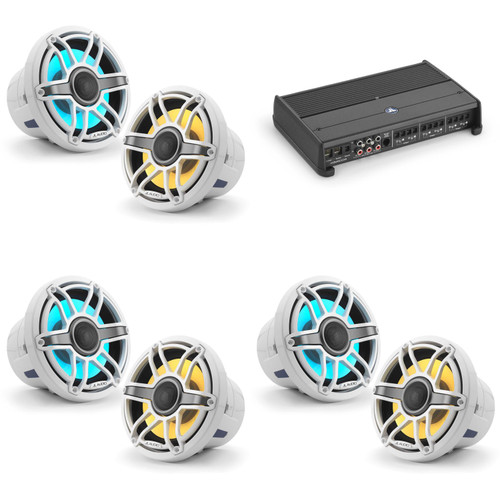 JL Audio XDM600/6 w/ (3) M6-880X-S-GwGw-i, RGB LED Gloss White, Sport Grille Speakers