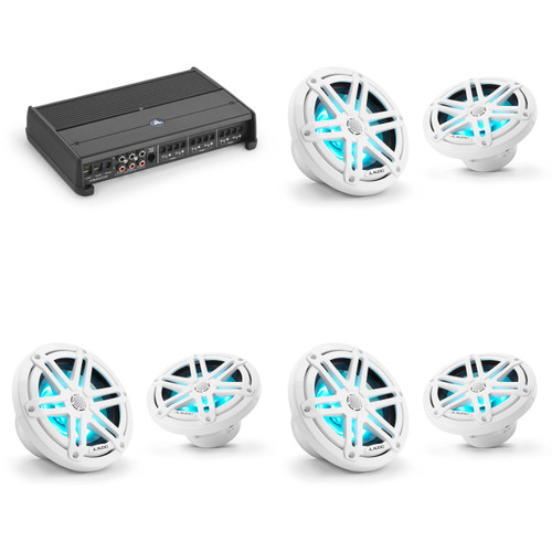 JL Audio XDM600/6 w/ (3) M3-650X-S-Gw-i RGB LED 6.5 Sport Grill White Speakers