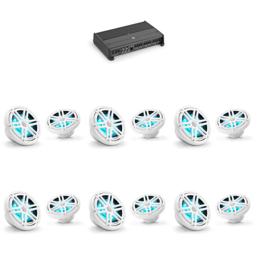 JL Audio XDM600/6 w/ (6) M3-650X-S-Gw-i RGB LED 6.5 Sport Grill White Speakers