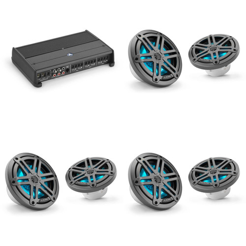 JL Audio XDM600/6 w/ (3) M3-650X-S-Gm-i LED 6.5 Sport Grill Gunmetal Speakers
