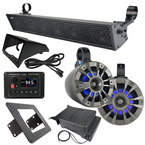 NavAtlas X31ZONE4 - NA30C 3" Source Unit, 6.5" Amplified Roll-Cage Speakers, Amplified 10" Subwoofer & 27" Sound Bar + Dash Kit Compatible With 2017-2020 CanAm X3