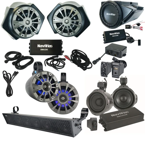 NavAtlas RZR2ZONE6 - NA2BT Bluetooth Receiver with Roll-Bar & Kick-Panel Speakers, 27" Soundbar, Glove-Box Subwoofer, Roll Cage Subwoofers, and Wiring Compatible With 2016-2020 Polaris RZR