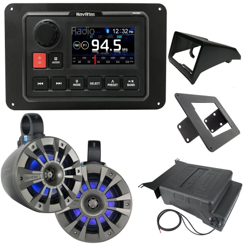 NavAtlas Z31ZONE3 - NA30C 3" Source Unit with AM/FM/WB & Bluetooth, 6.5" Amplified Roll-Cage Speakers, Amplified 10" Underseat Subwoofer + Dash Kit Compatible With 2017-2020 CanAm X3