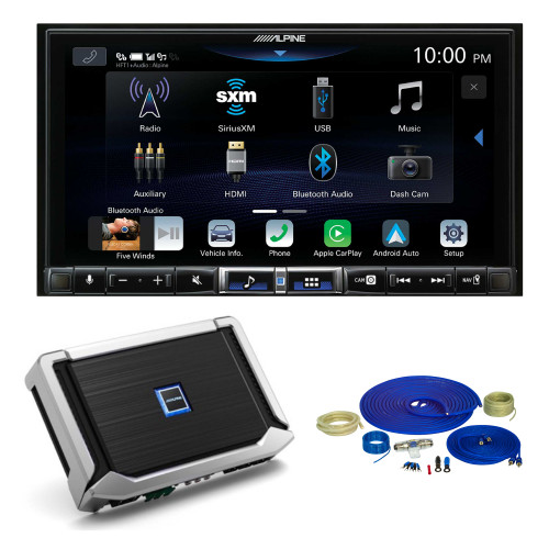 Alpine iLX-507 7" CarPlay/Android Auto Hi-Res Receiver with Alpine X-A90V 900W 5-CH Amp and 4ga Copper Amp Wiring Kit