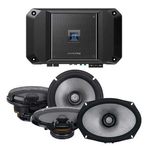 Alpine R2-A60F Type R 600 Watt 4-Channel Amplifier with 1 Pais R2-S69Type-R 6x9" Coax, 1 pair R2-S65 Type-R 6.5" Coax and Wiring Kit