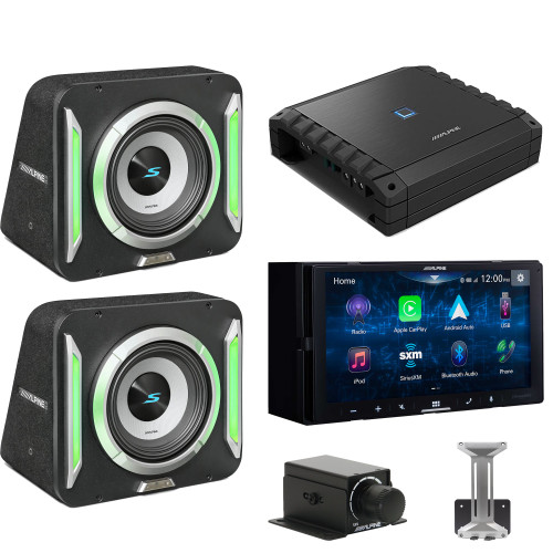 Alpine ILX-W670 Receiver & (2) S2-SB8 PrismaLink™ S2-Series 8" subwoofer Built-In RGB lighting & S2-A60M Amplifier w/ Rux Bass Knob Bundle