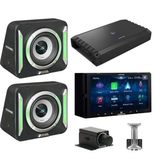 Alpine ILX-W670 Receiver & (2) S2-SB10 PrismaLink™ S2-Series 10" subwoofer Built-In RGB lighting & S2-A120M Amplifier w/ Rux Bass Knob Bundle